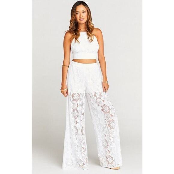 Show Me Your MuMu The Best Pants Women Large White Wide Leg Crochet Boho Pull On - Picture 7 of 7
